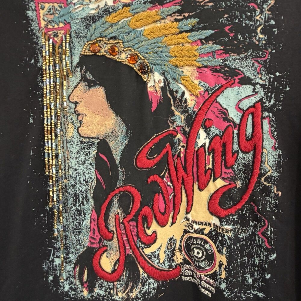 DOUBLE D RANCH Red Wing Embroidered Top Black Red Rare Sz M